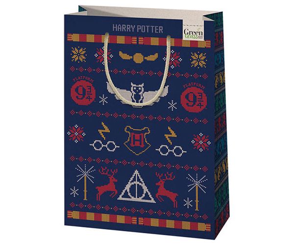 Green Grass Harry Potter karácsonyi minták nagy méretű prémium ajándéktáska 26x14x33cm