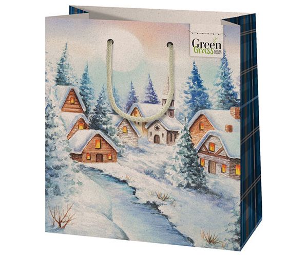 Green Grass Téli falu közepes méretű exkluzív ajándéktáska 18x10x23cm