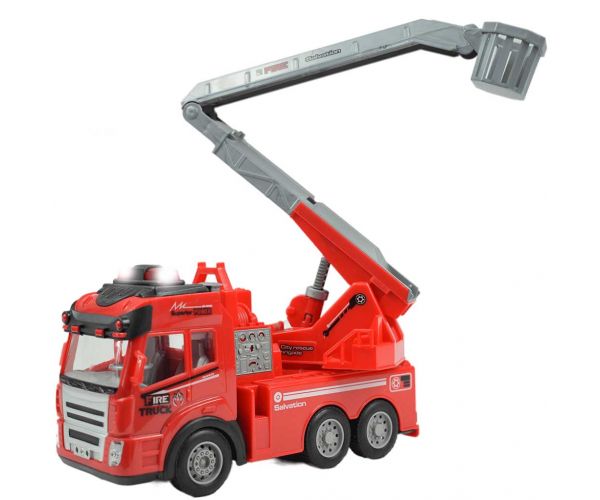 RC Távirányítós emelőkosaras tűzoltóautó fény effektekkel 1/43-as méretarány 27 MHz 21cm