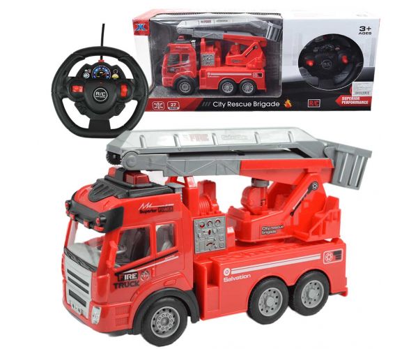 RC Távirányítós emelőkosaras tűzoltóautó fény effektekkel 1/43-as méretarány 27 MHz 21cm