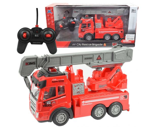 RC Távirányítós darus tűzoltóautó fényeffektekkel 1/43-as méretarány 27 MHz 20cm