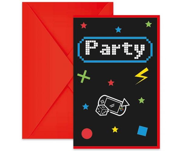 Gamer mintás party meghívó borítékkal 6db-os szett