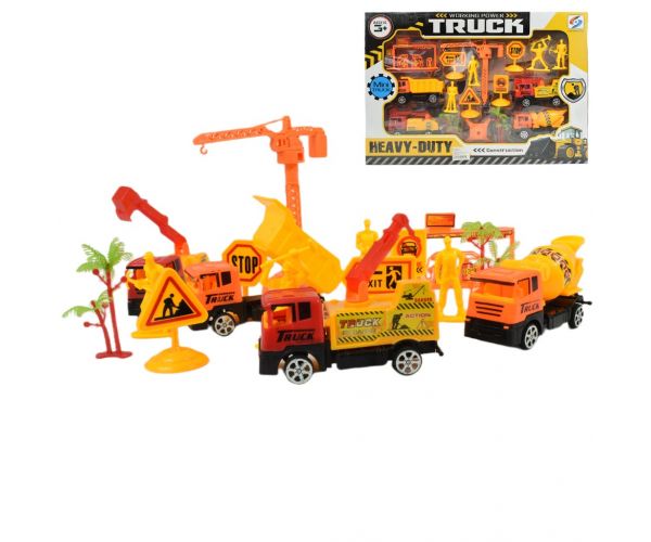 Heavy Duty: Építőipari játék szett lendkerekes autókkal és kiegészítőkkel