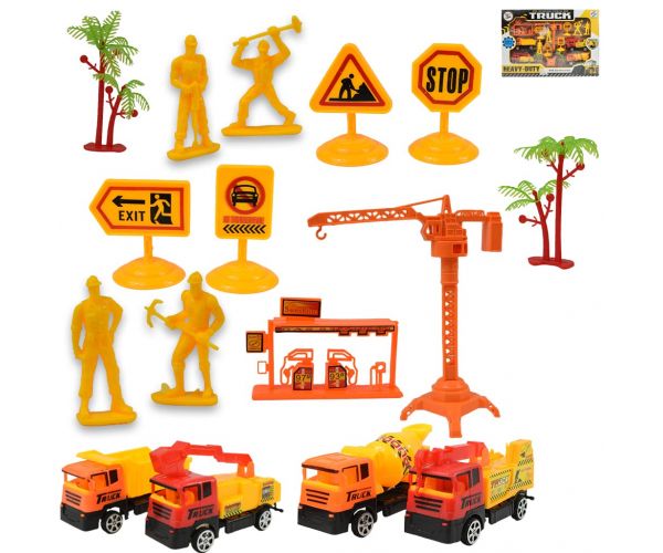 Heavy Duty: Építőipari játék szett lendkerekes autókkal és kiegészítőkkel