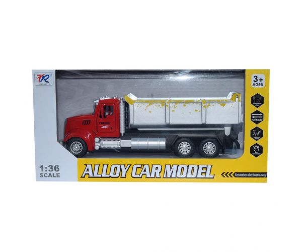 Heavy Duty Truck: Hátrahúzós fém billenőplatós teherautó modell nyitható ajtókkal 1/36