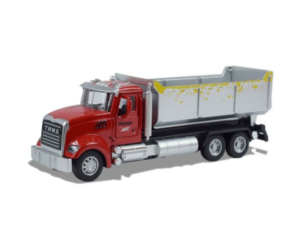 Heavy Duty Truck: Hátrahúzós fém billenőplatós teherautó modell nyitható ajtókkal 1/36