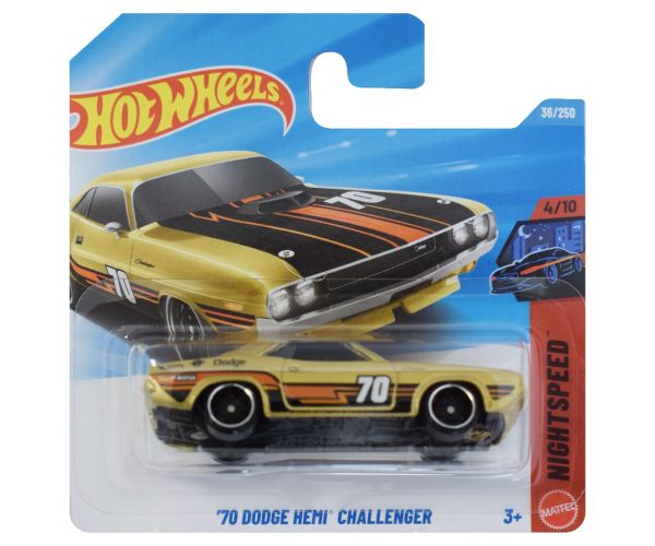 Hot Wheels: '70 Dodge HEMI Challenger aranysárga kisautó 1/64 - Mattel