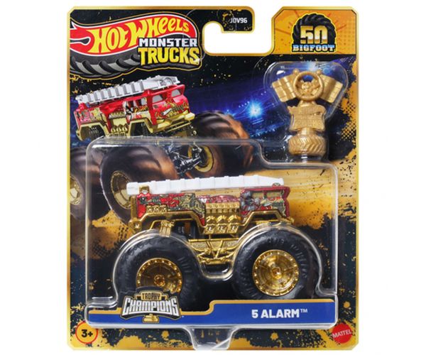 Hot Wheels Monster Trucks: 5 Alarm bajnok kisautó serleggel 1/64 - Mattel