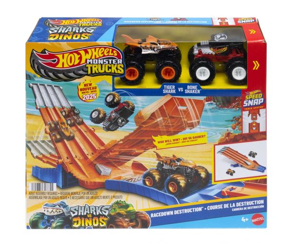 Hot Wheels Monster Trucks: Hajsza pályaszett 2db kisautóval - Mattel
