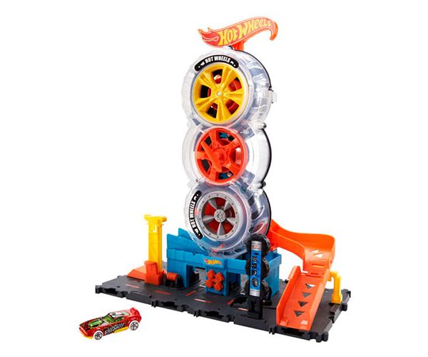 Hot Wheels: City Tripla kerekes gumiszerviz játékszett - Mattel