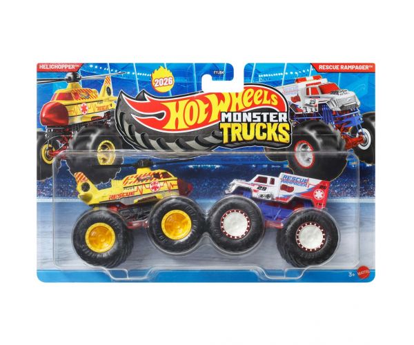Hot Wheels Monster Trucks: Helichopper vs Rescue Rampager kisautó 2db-os csomag 1/64 - Mattel