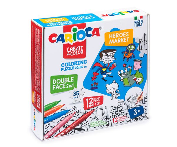 Hősök színezhető kétoldalú puzzle 12 db filctollal - Carioca