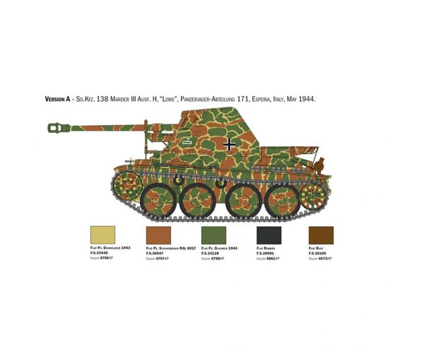 Italeri 1/35 Marder III Ausf. H Sd.Kfz.138 tank makett
