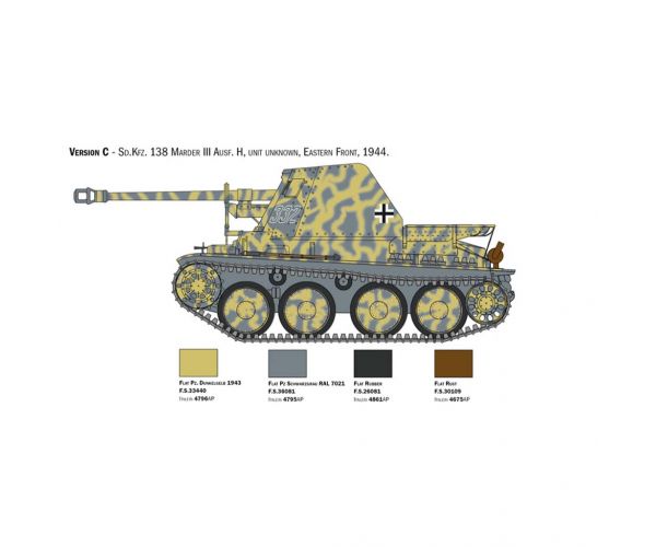 Italeri 1/35 Marder III Ausf. H Sd.Kfz.138 tank makett