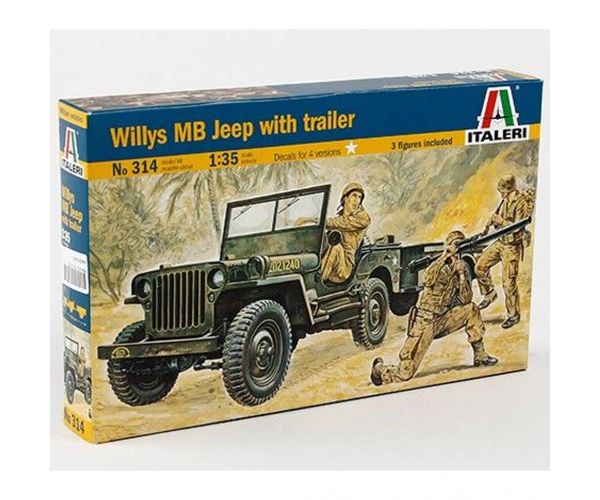 Italeri 1/35 Willys MB katonai Jeep utánfutóval jármű makett