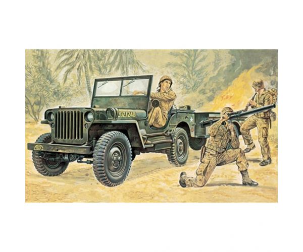 Italeri 1/35 Willys MB katonai Jeep utánfutóval jármű makett