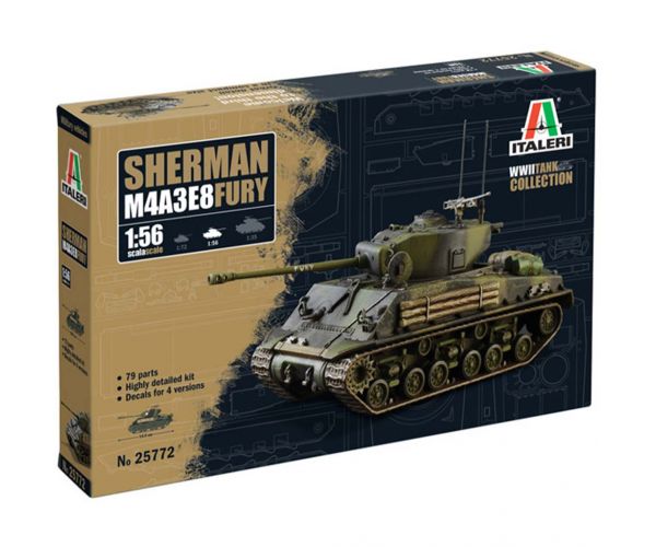 Italeri 1/56 M4A3E8 Sherman Fury tank makett