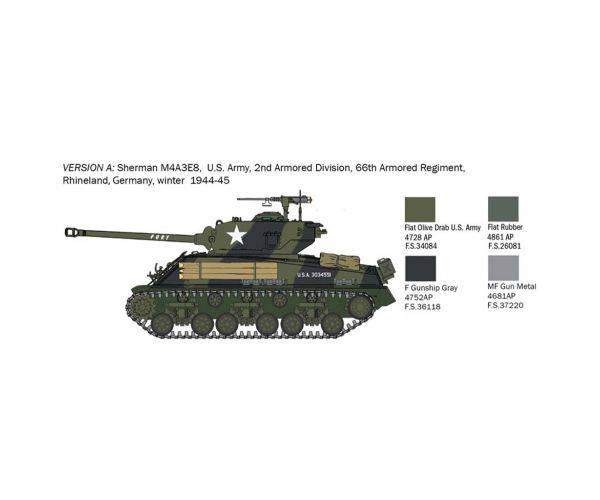 Italeri 1/56 M4A3E8 Sherman Fury tank makett