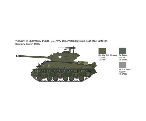 Italeri 1/56 M4A3E8 Sherman Fury tank makett