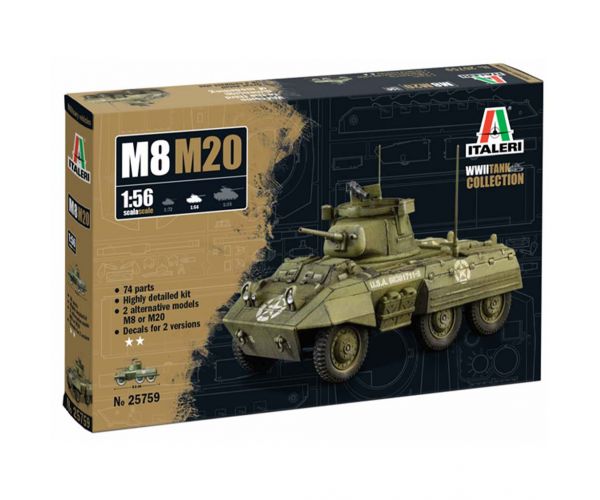 Italeri 1/56 M8/M20 tank makett