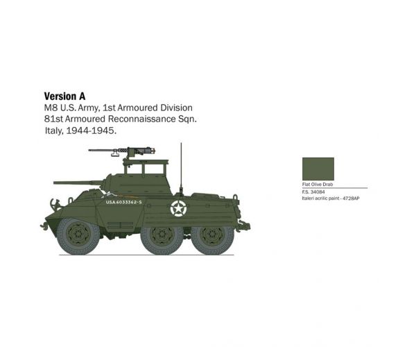 Italeri 1/56 M8/M20 tank makett