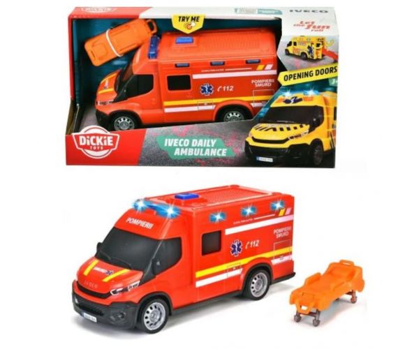 Iveco piros mentőautó fénnyel és hanggal 18cm - Dickie Toys