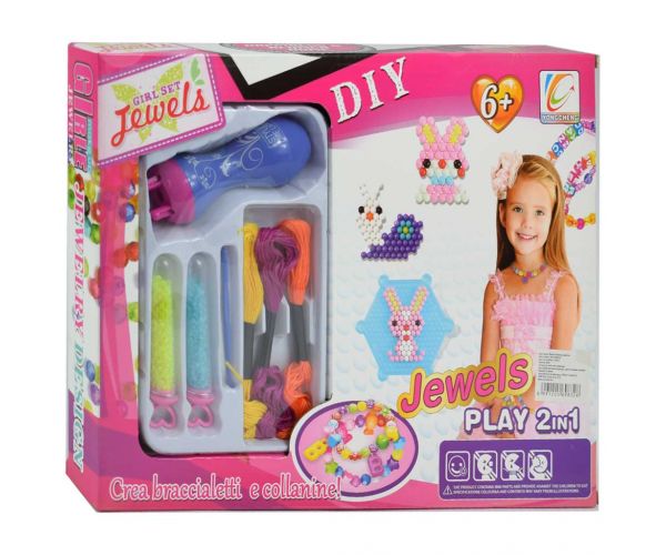 JewelsPlay: 2 az 1-ben ékszerkészítő gyöngyszett fonógéppel és színes gyöngyökkel