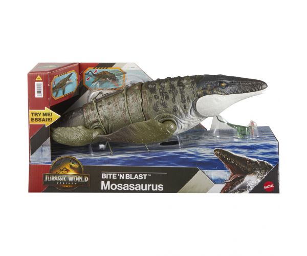 Jurassic World: Újjászületés – Bite 'N Blast Mosasaurus figura - Mattel