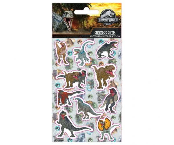 Jurassic World öntapadós matrica szett 8x12cm-es íven 5db