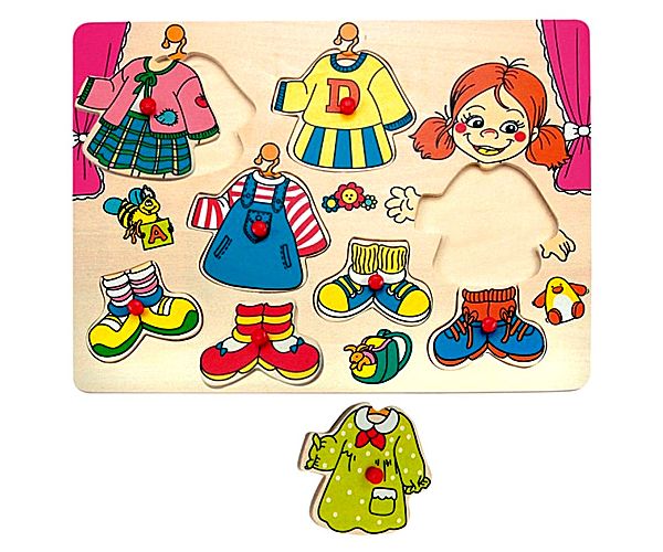 Lányos öltöztető fa formapuzzle