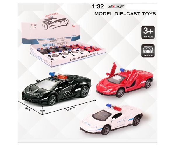 Lamborghini rendőrségi hátrahúzható fém autómodell több változatban 1/32