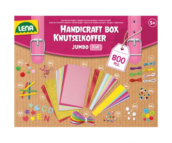 LENA: Jumbo rózsaszín barkácskoffer 800db-os kreatív játékszett
