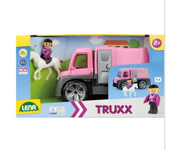 LENA: Truxx Rózsaszín lószállító autó lóval és figurával