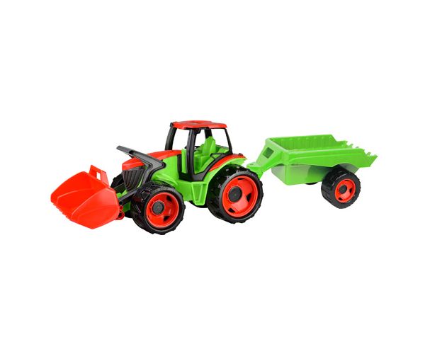 LENA: Óriás zöld-piros traktor markolóval és utánfutóval 107cm