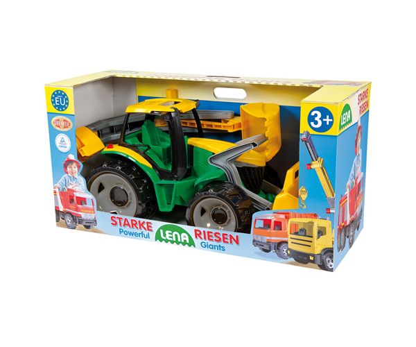 LENA: Óriás traktor homlokrakodóval és markolókanállal sárga/zöld 65cm