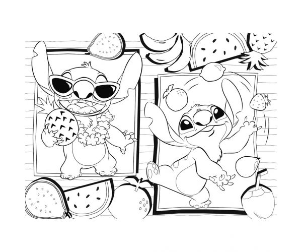 Lilo és Stitch gyümölcsös kaland 2 az 1-ben 48db-os Eco mini puzzle és színező 35x25cm - Lisciani