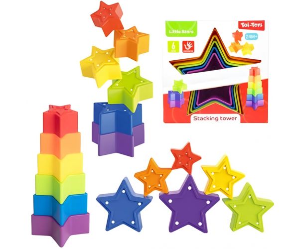 Little Stars: Színes csillag formájú toronyépítő bébijáték