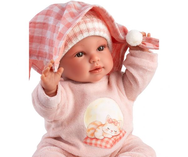 Llorens: Olivia 38cm-es síró baba kockás takaróval