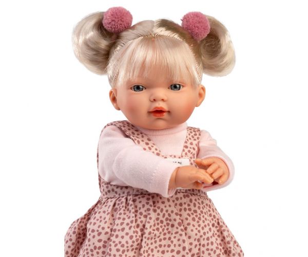 Llorens: Roberta 33cm-es síró baba cumival pöttyös ruhában