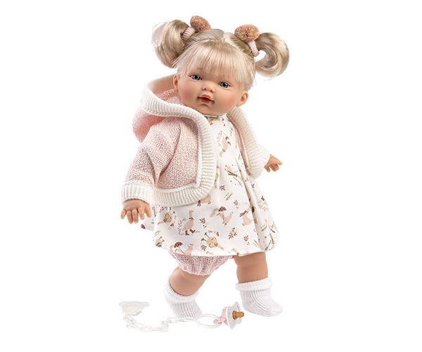 Llorens: Roberta síró baba cumival, rózsaszín ruhában 33cm