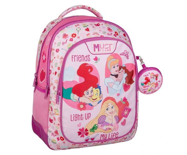 Luna: Must Team Disney hercegnős lekerekített 3 rekeszes iskolatáska, hátizsák 32x18x43cm