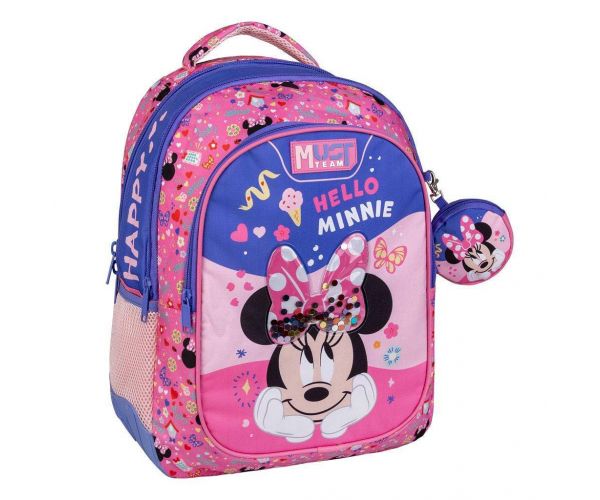 Luna: Must Team Hello Minnie egeres lekerekített 3 rekeszes iskolatáska, hátizsák 32x18x43cm