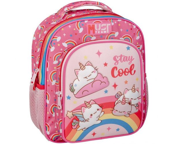 Luna: Must Team unikornis cicák lekerekített 2 rekeszes ovis hátizsák 27x10x31cm
