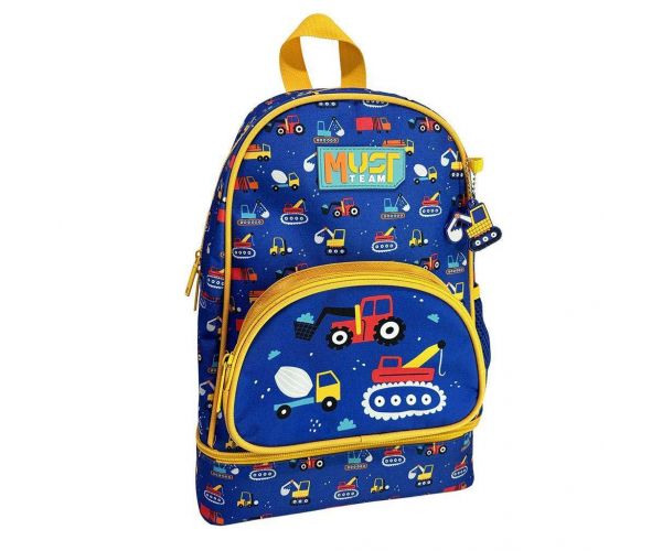 Luna: Must Team Munkagép mintás lekerekített, izoterm ovis hátizsák 25x14x36cm