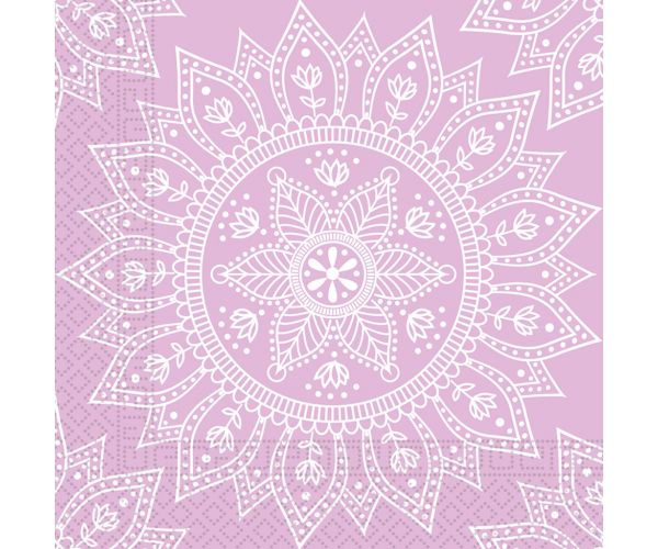 Mandala lila-fehér papírszalvéta szett – 2 rétegű, 33x33 cm, 20db