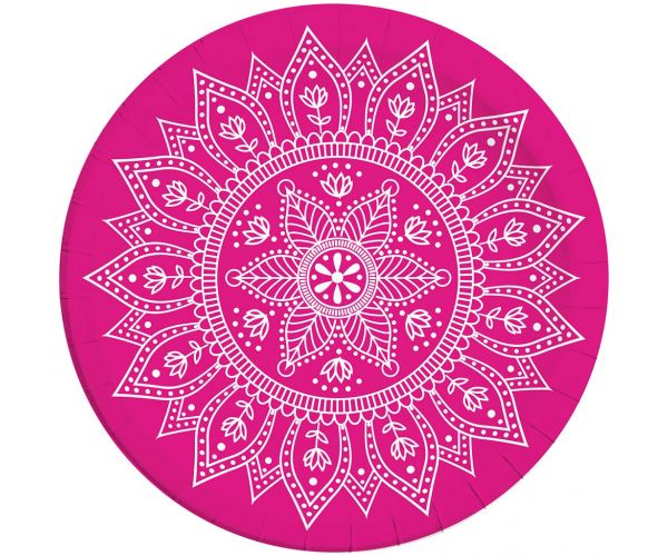 Mandala fukszia-fehér 8db-os papírtányér szett 23cm-es