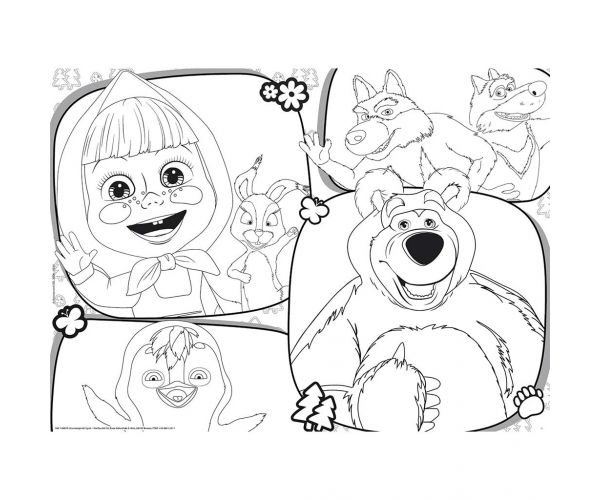 Mása és a medve 2 az 1-ben maxi 24db-os puzzle és színező 70x50cm - Lisciani