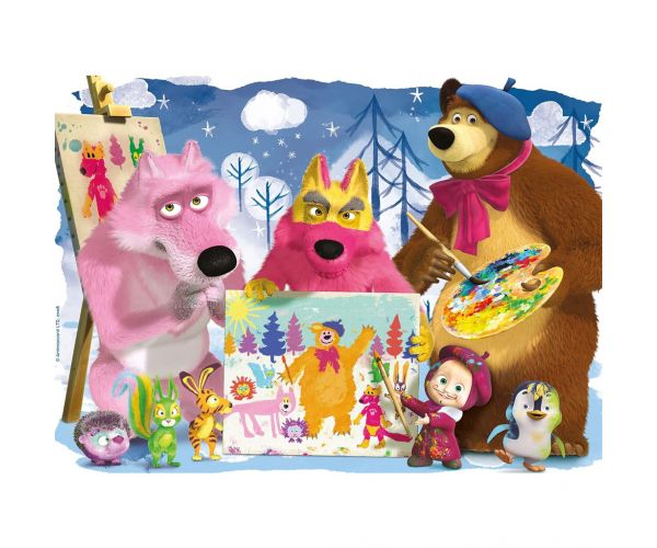 Mása és a medve festés a barátokkal 60db-os maxi padló puzzle 70x50cm - Lisciani