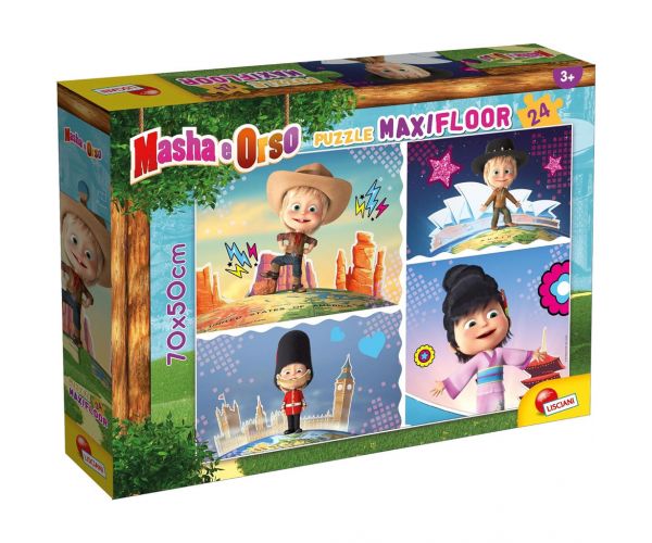 Mása és a medve Mása világot lát 24db-os maxi padló puzzle 70x50cm - Lisciani