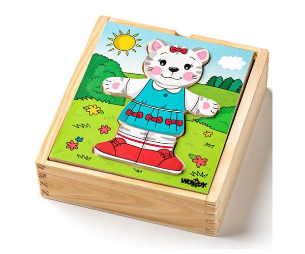 Öltöztethető cica fa puzzle 18db-os - Woodyland